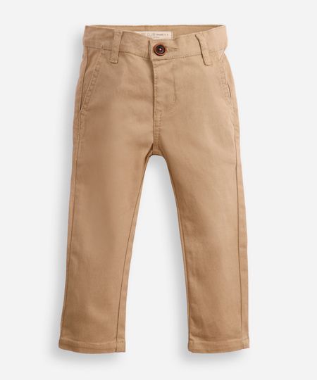 calça slim infantil de sarja com bolso chino bege 1 calça slim infantil de sarja com bolso chino bege 1