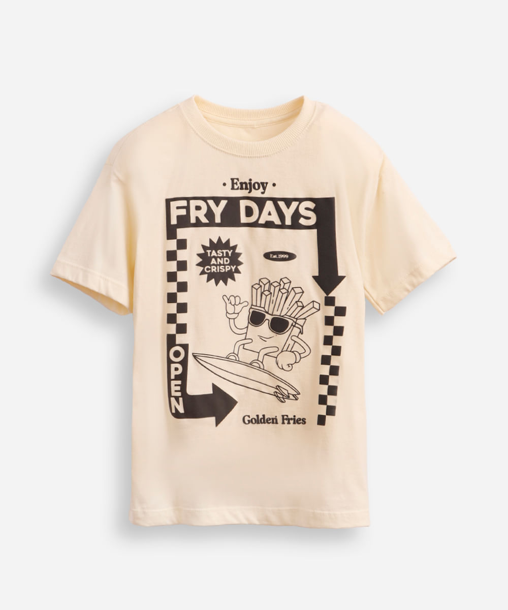 camiseta de algodão infantil fry days bege