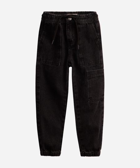 calça jogger infantil jeans cós com elástico preta 10