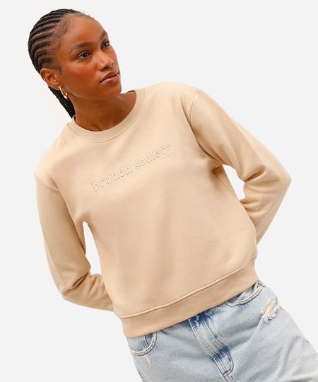 blusão feminino de moletom bordado brunch society bege GG