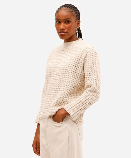 suéter feminino de tricot texturizado bege P