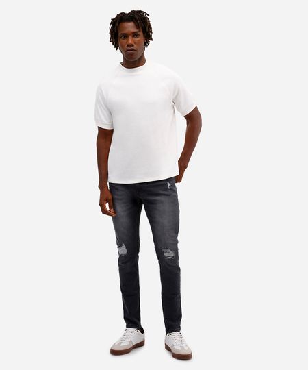 calça skinny masculina jeans destroyed preta 40