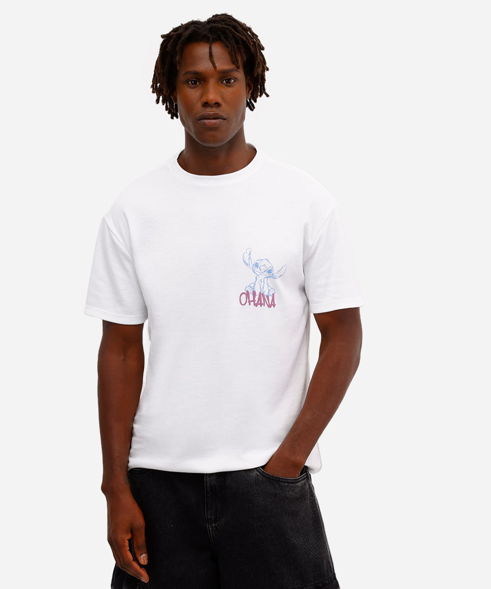 camiseta masculina de algodão stitch manga curta off white