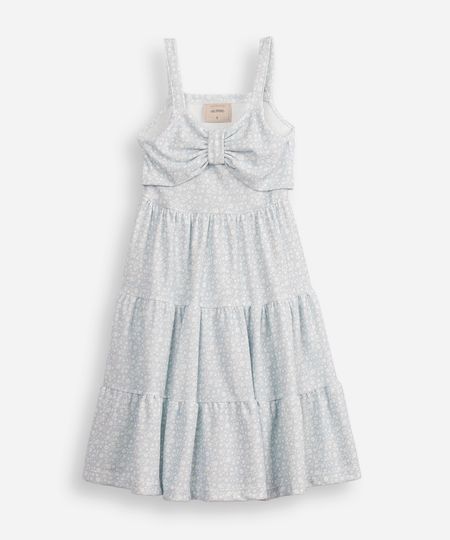 vestido infantil listrado com laço floral azul 6