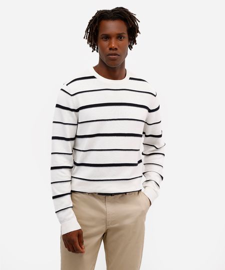 suéter comfort masculino de tricot listrado off white G