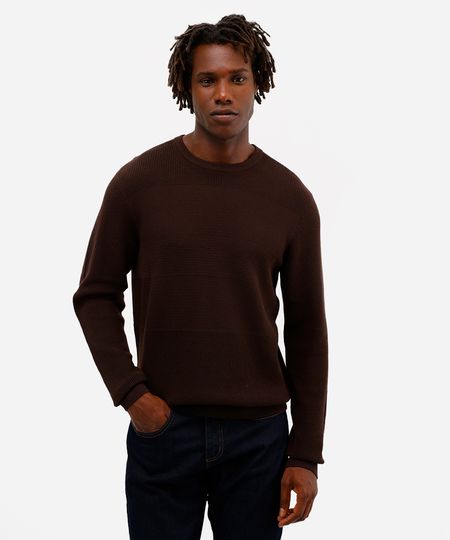 suéter de tricot texturizado - marrom escuro P suéter de tricot texturizado - marrom escuro P