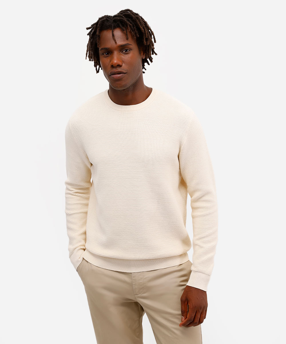 suéter de tricot canelado - off white