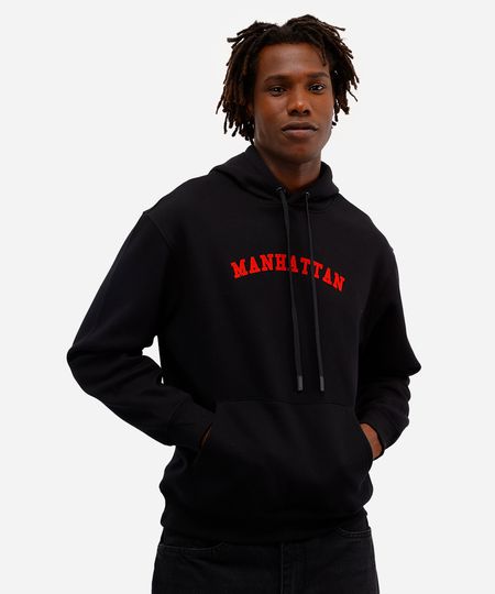 blusão masculino de moletom com capuz manhattan preto PP blusão masculino de moletom com capuz manhattan preto PP
