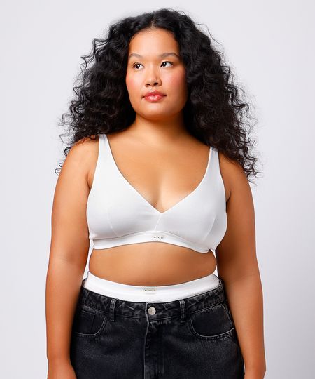 sutiã triângulo feminino de algodão canelado mindset plus size off white 50