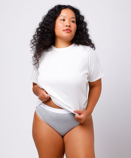 calcinha biquíni feminina com algodão mindset plus size cinza GG1