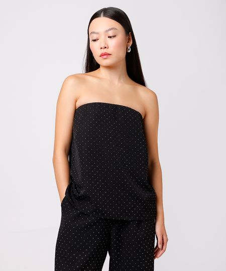blusa sem alça feminina com brilhos mindset preta PP