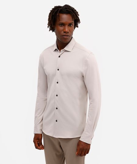 camisa slim masculina de algodão piquet manga longa bege P