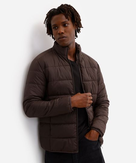jaqueta puffer básica masculina manga longa marrom G