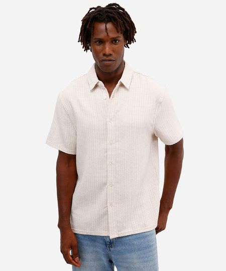 camisa masculina manga curta texturizada bege GG camisa masculina manga curta texturizada bege GG