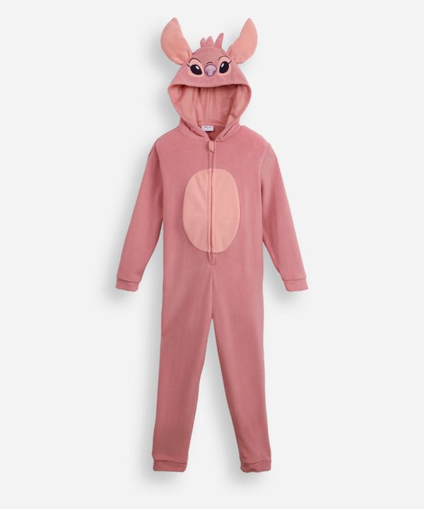 pijama macacão de pelúcia infantil com capuz angel rosa 8