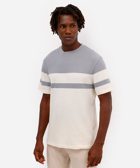 camiseta comfort texturizada listrada manga curta azul P camiseta comfort texturizada listrada manga curta azul P