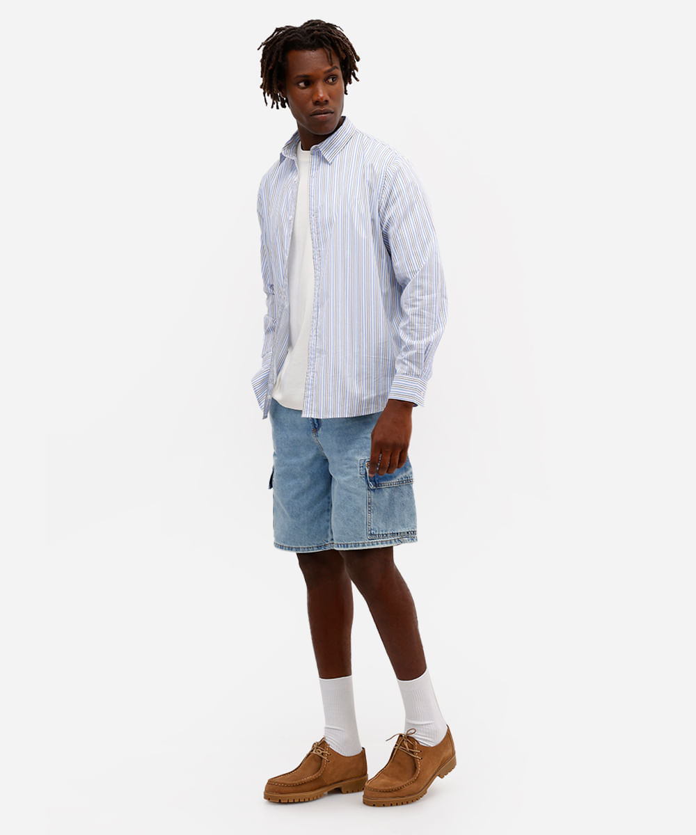 bermuda cargo masculina jeans azul