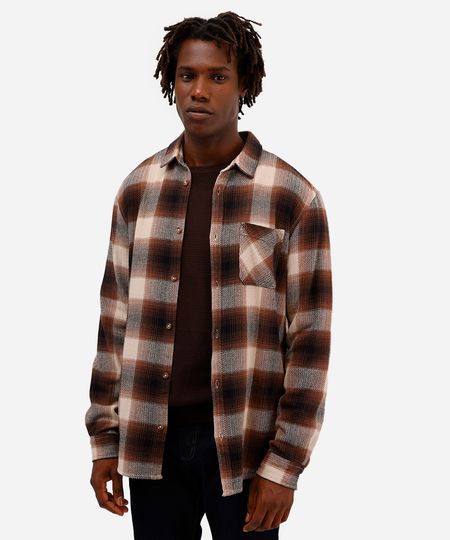 camisa comfort masculina de algodão manga longa xadrez marrom M camisa comfort masculina de algodão manga longa xadrez marrom M