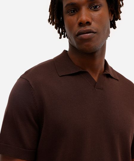 polo masculina de tricot manga marrom P polo masculina de tricot manga marrom P