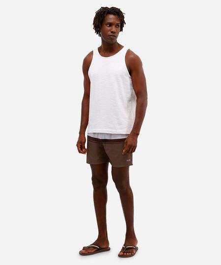 short masculino com cós elástico listrado bege P