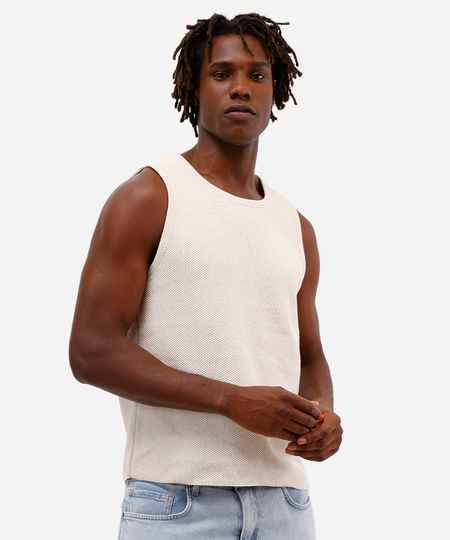 regata masculina de tricot texturizada off white P