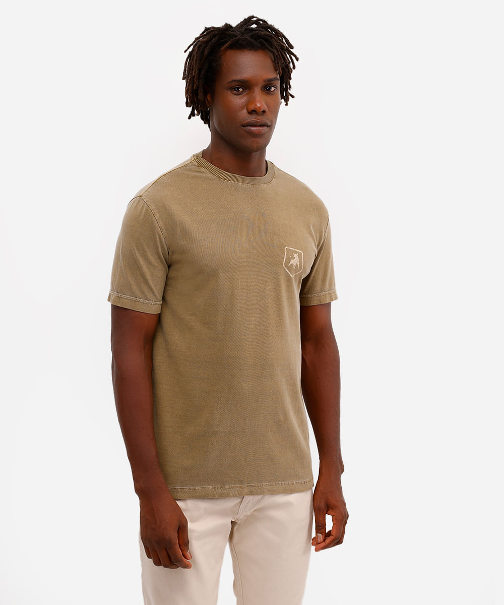 camiseta comfort masculina de algodão estonada carro bege