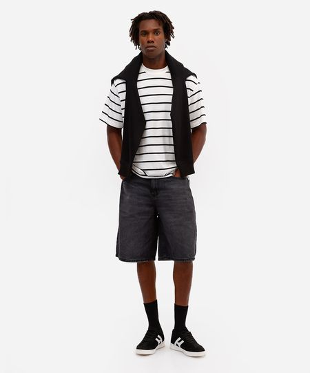 bermuda baggy masculina jeans preta 38