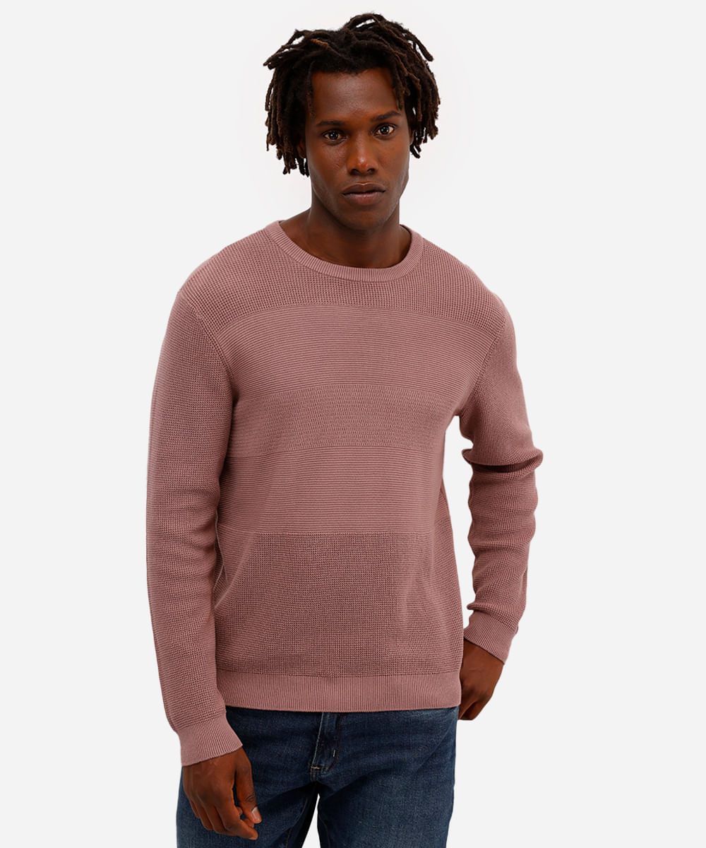suéter masculino de tricot texturizado rosa