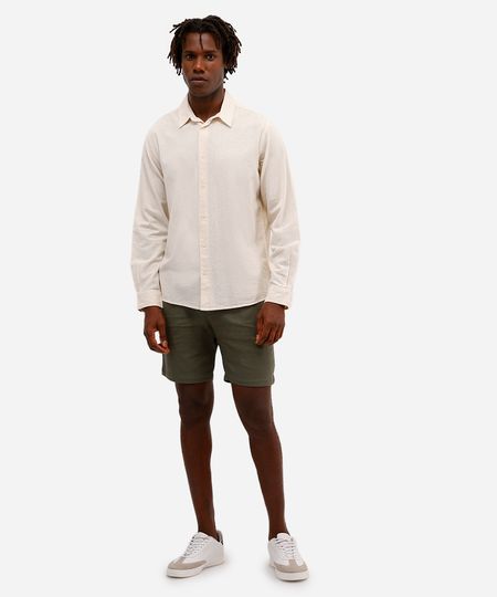 bermuda reta com linho e bolso chino verde 38