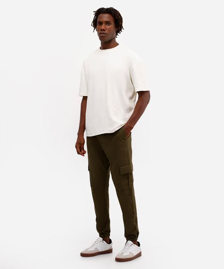 calça de sarja jogger cargo verde 40