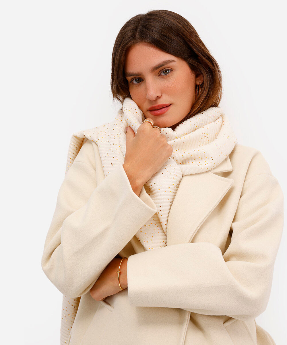 cachecol feminino canelado com brilhos off white