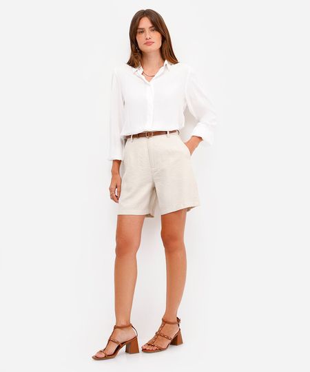 short feminino de alfaiataria texturizado com cinto bege 36