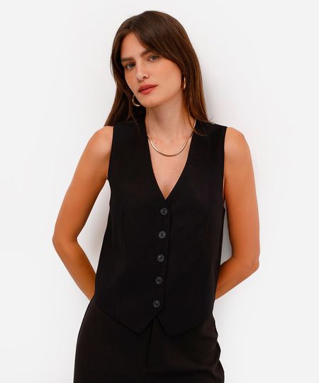 colete feminino de alfaiataria com botões preto G colete feminino de alfaiataria com botões preto G