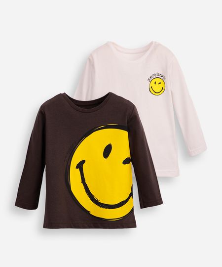 kit de 2 blusas infantis manga longa smileyworld colorida 1