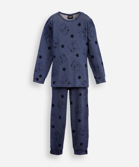 pijama longo infantil sonic azul 6