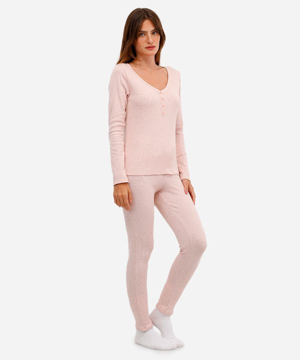 pijama canelado manga longa rosa P
