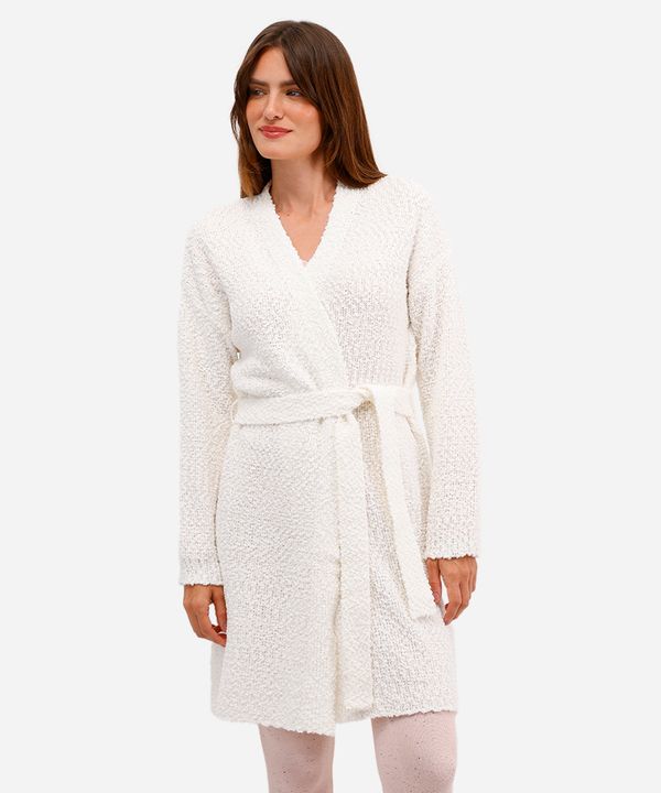 robe feminino de tricot com faixa texturizada off white M