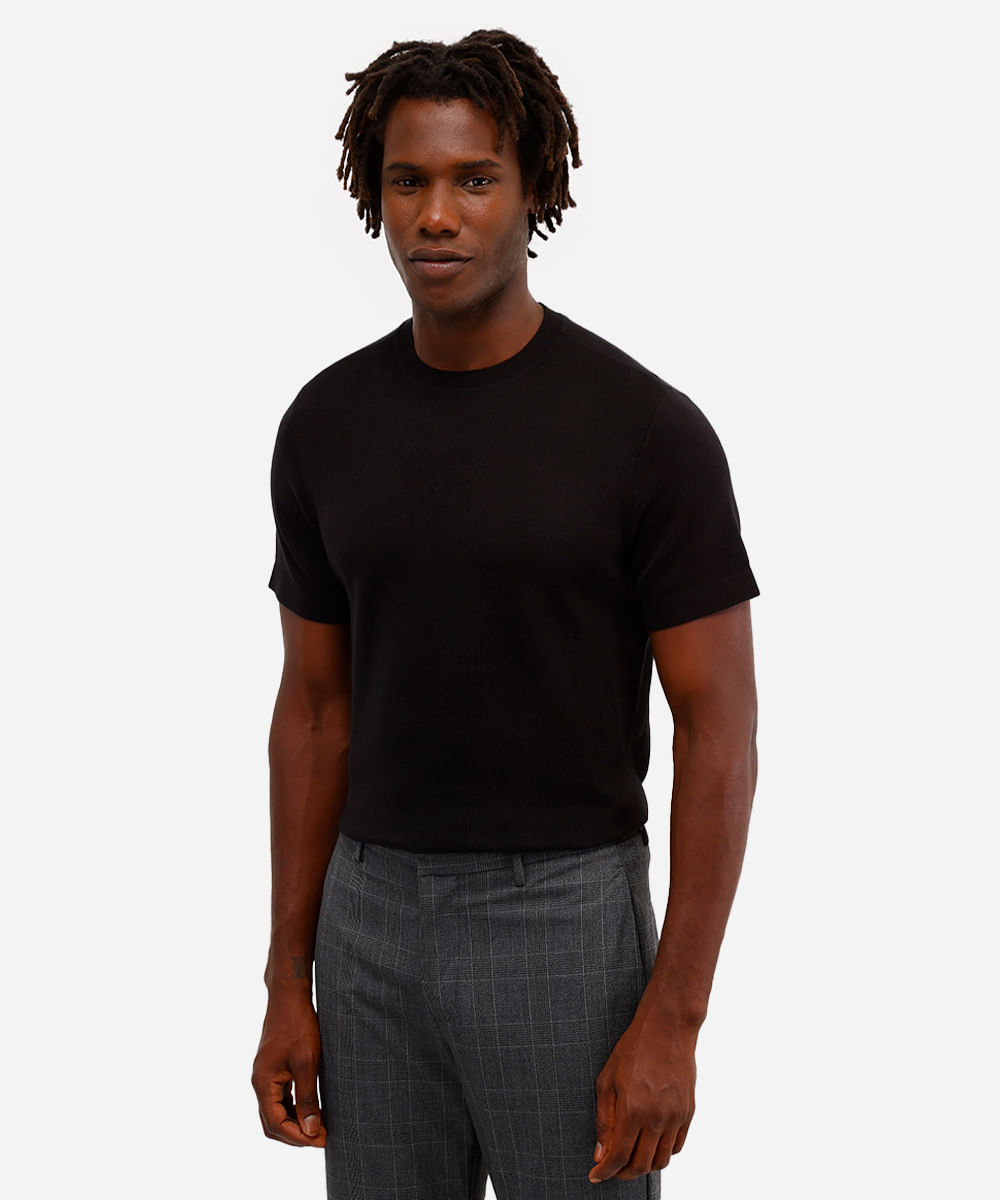 camiseta slim masculina de algodão manga curta preta