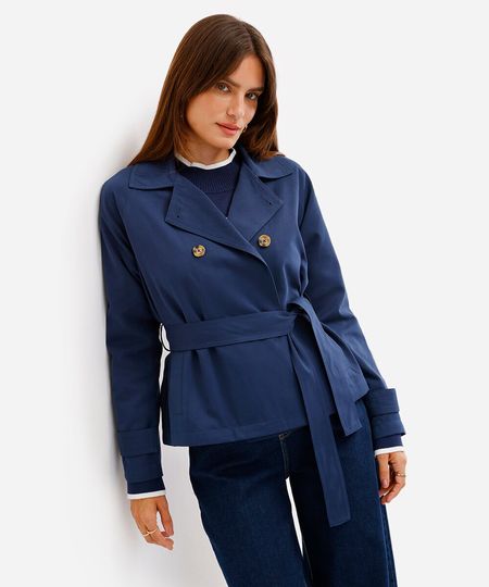 casaco trench coat cropped feminino azul P