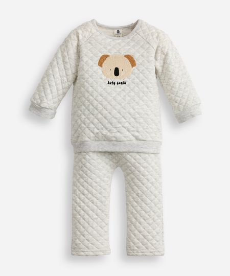 conjunto infantil longo de moletom coala texturizado cinza 9-12 conjunto infantil longo de moletom coala texturizado cinza 9-12