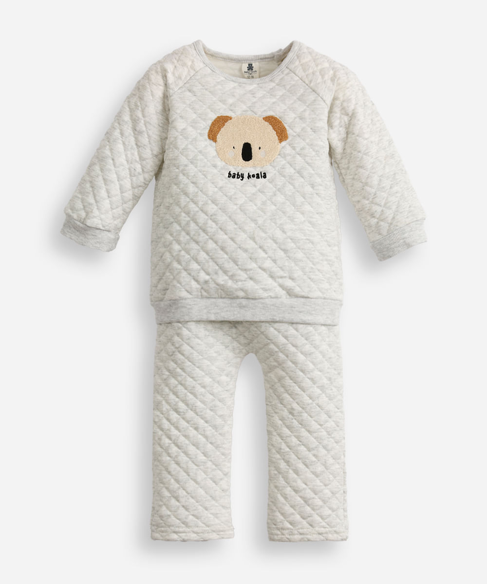 conjunto infantil longo de moletom coala texturizado cinza
