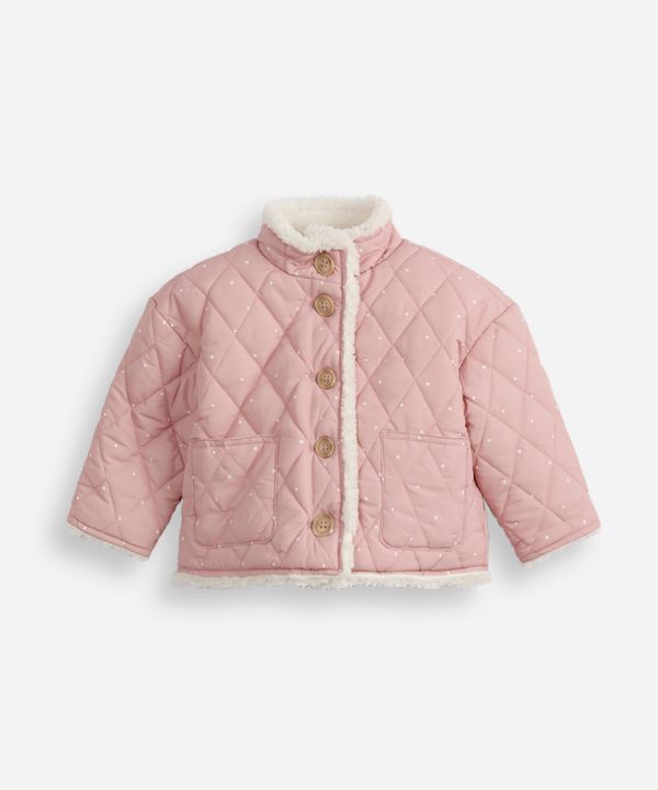 casaco puffer infantil matelassê gola alta poá rosa 1