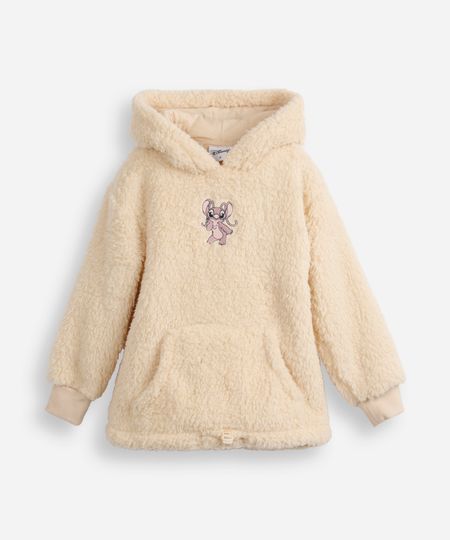 blusão de pelúcia infantil angel com capuz bege 10