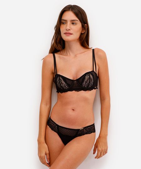 calcinha fio de renda e tule poá verde - preto G calcinha fio de renda e tule poá verde - preto G