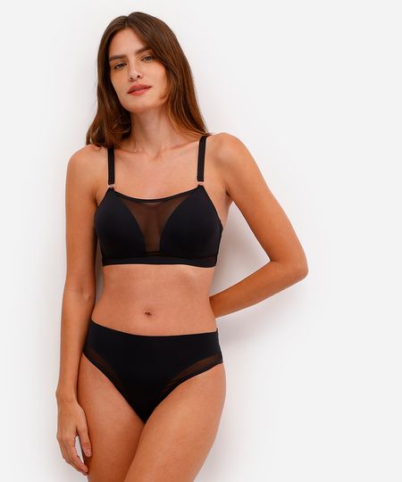 calcinha biquíni feminina com tule cintura alta preta G