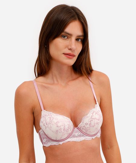 sutiã meia taça feminino de renda floral off white 40