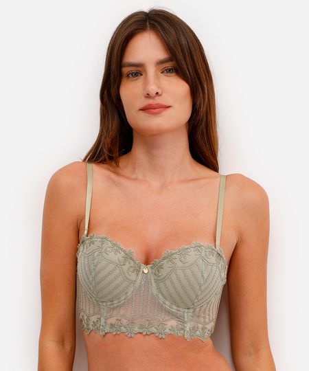 sutiã meia taça feminino com renda alça removível verde 42