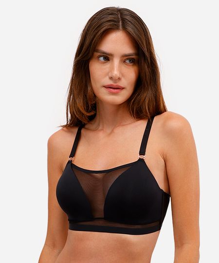 sutiã triângulo feminino com tule preto 42 sutiã triângulo feminino com tule preto 42