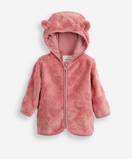 jaqueta de fleece infantil com capuz coração rosa 2
