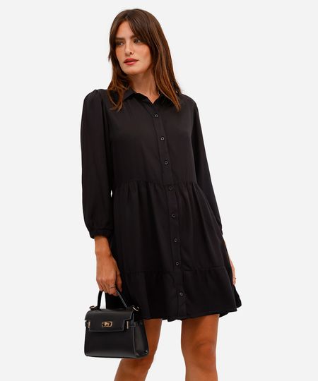 vestido chemise curto feminino de viscose preto PP